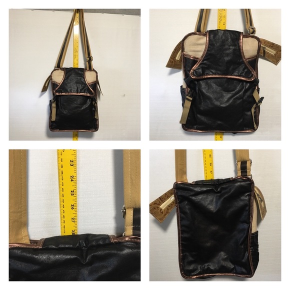 CB Messenger Bag 2 tone QUALITY LIKE NEW embossed black tan canvas - Picture 11 of 13